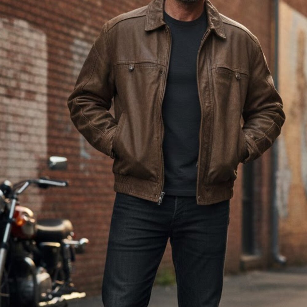 Winston Woods Vintage Leather Jacket Mens sz 42 Bomber Aviator USA 90s Cigarette
